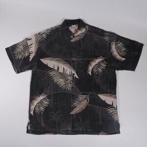 Tommy Bahama Men's Large Brown 100% Silk Floral Hawaiian Camp Shirt Short Sleeve
